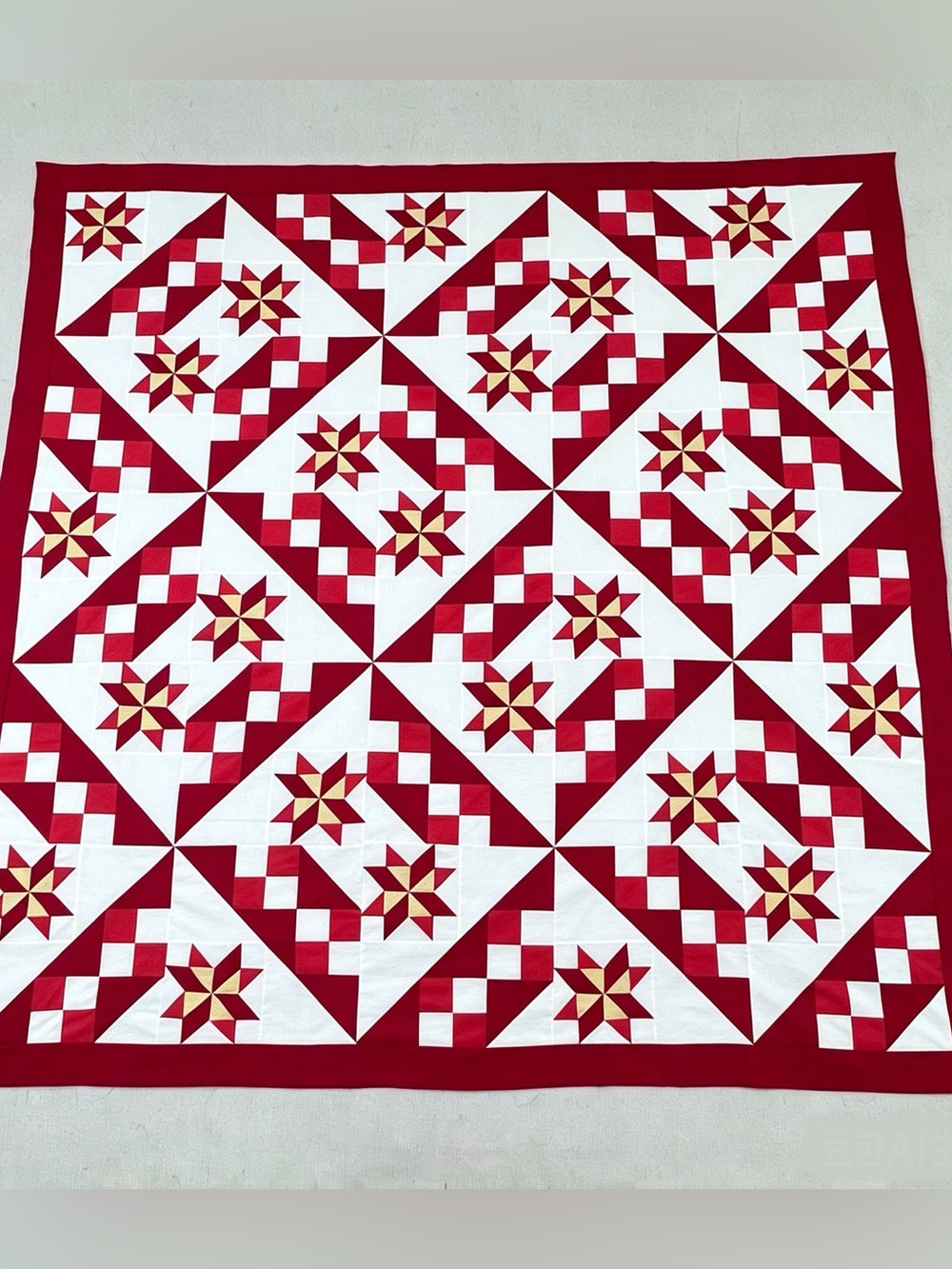 Original Christmas Heritage Stars Patchwork Cotton Quilt Top/Topper 86x86”